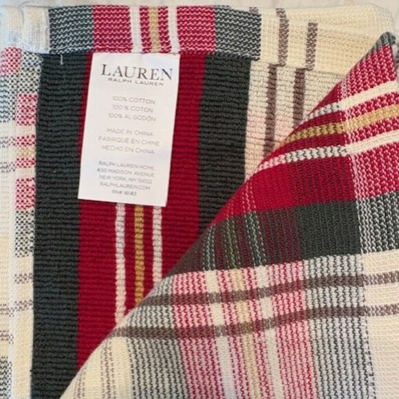 Ralph Lauren Multi Colored Tartan Plaid Christmas Kitchen Dish Towels Set of 2 - Picture 5 of 7